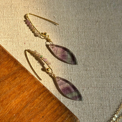 CHRISTMAS SET (2 ITEMS) Fluorite Gold-plated Long Necklace & Earring