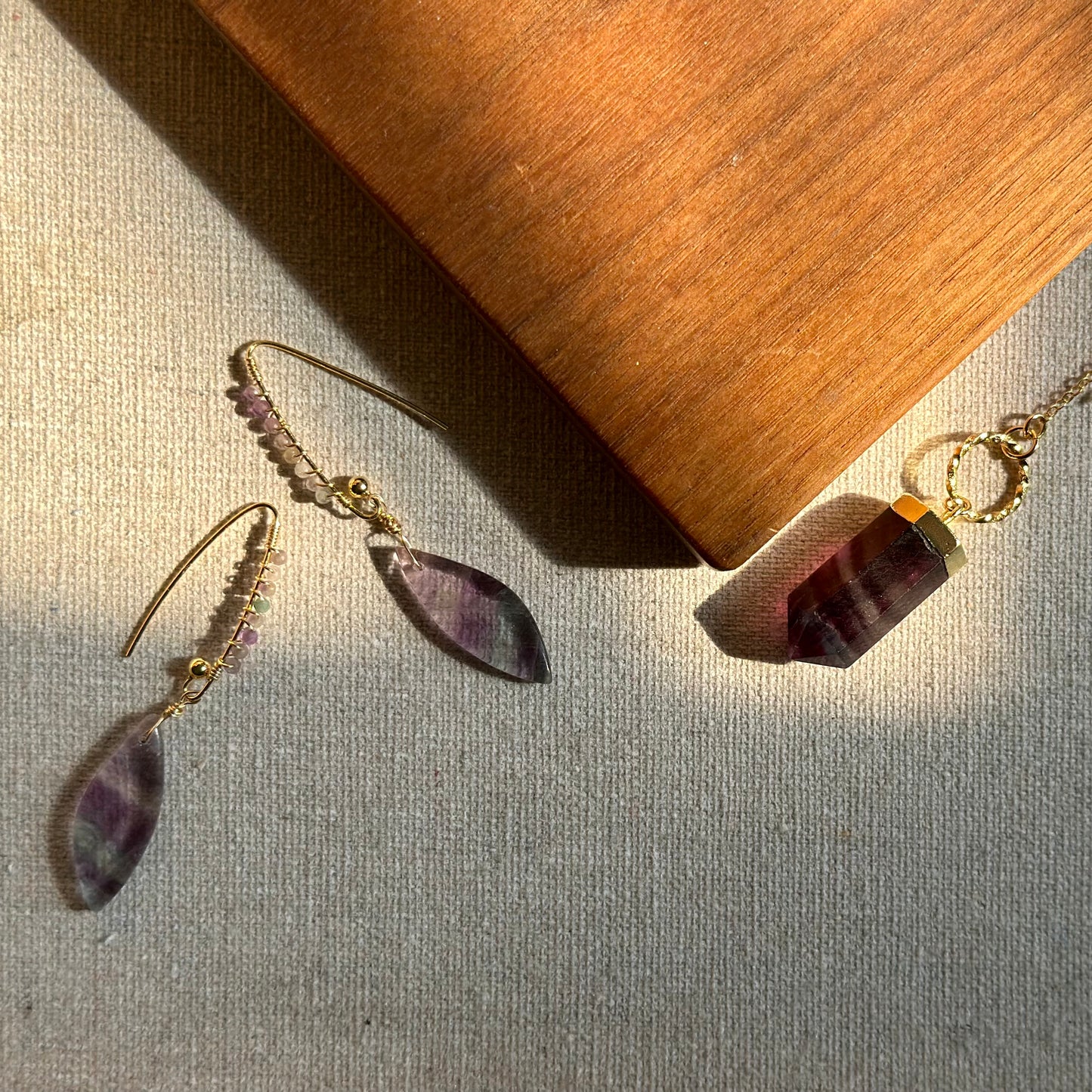 CHRISTMAS SET (2 ITEMS) Fluorite Gold-plated Long Necklace & Earring