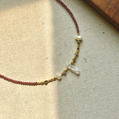 Garnet And Freshwater Pearl Beaded Gold-plated Necklace