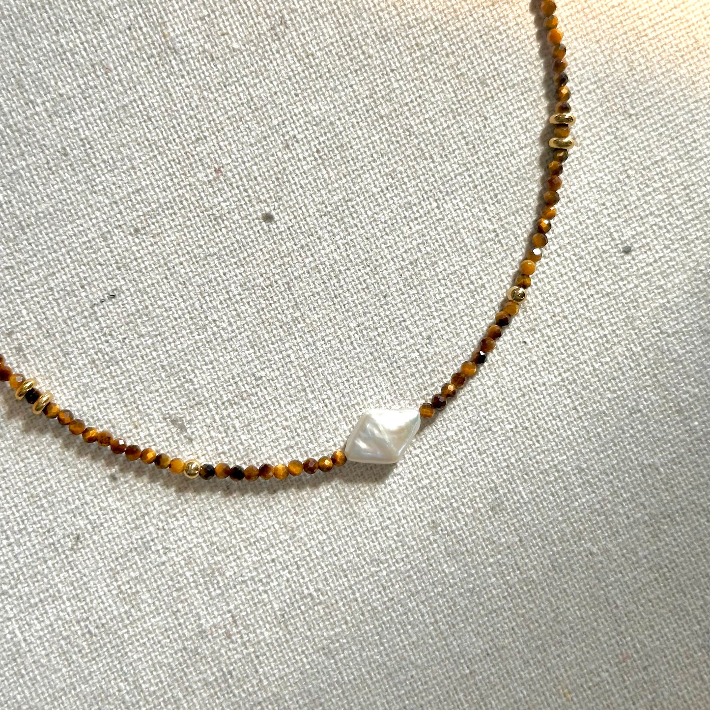 Tiger Eye Beaded And Freshwater Pearl Necklace