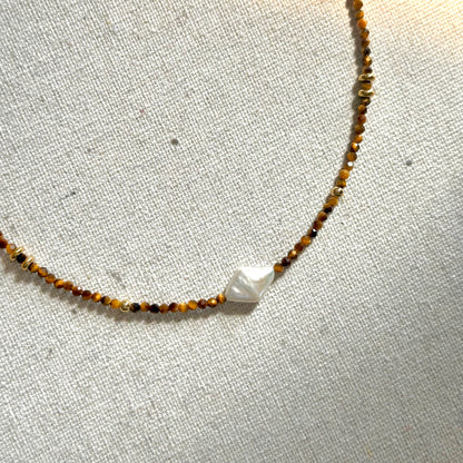 Tiger Eye Beaded And Freshwater Pearl Necklace