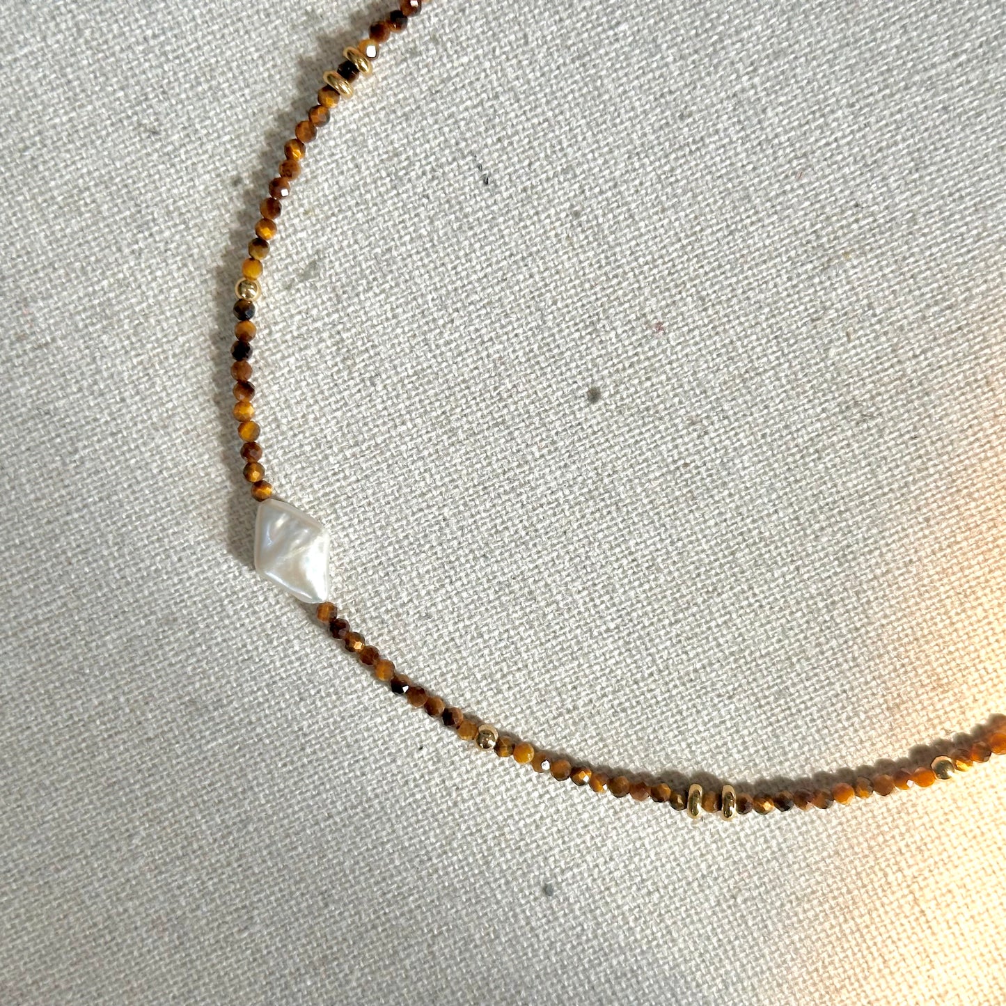 Tiger Eye Beaded And Freshwater Pearl Necklace