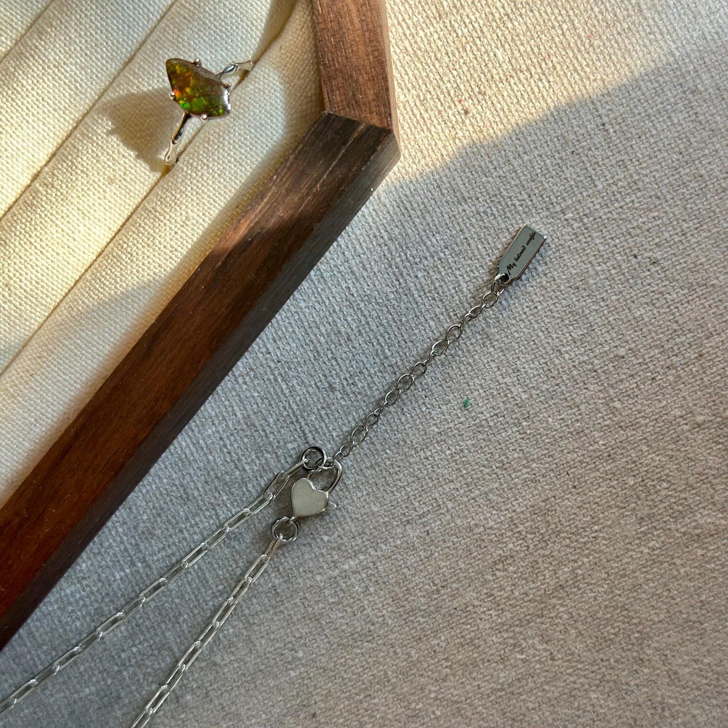 CHRISTMAS SET (2 ITEMS) Ammolite Sterling Silver Long Necklace & Ring