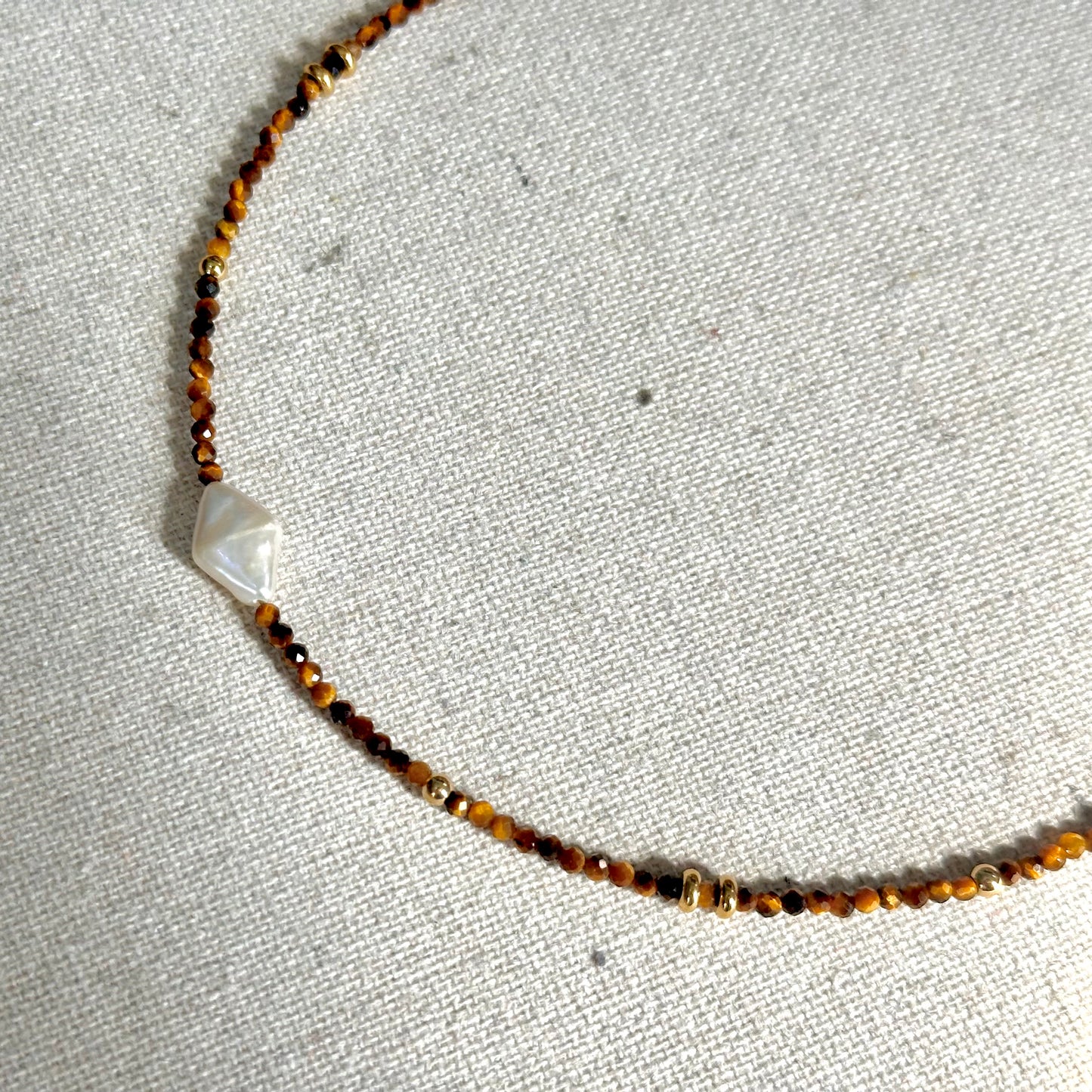 Tiger Eye Beaded And Freshwater Pearl Necklace