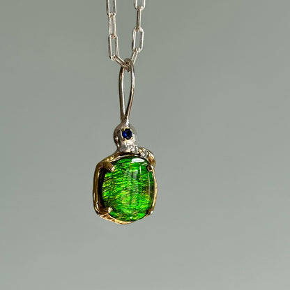 CHRISTMAS SET (2 ITEMS) Ammolite Sterling Silver Long Necklace & Ring