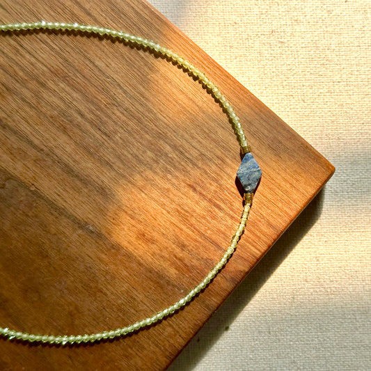 Peridot Beaded And Sodalite Gold-plated Necklace