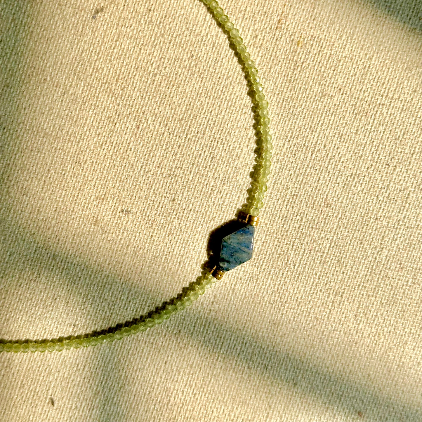 Peridot Beaded And Sodalite Gold-plated Necklace