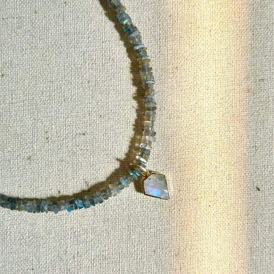 Labradorite Beaded And Moonstone Necklace