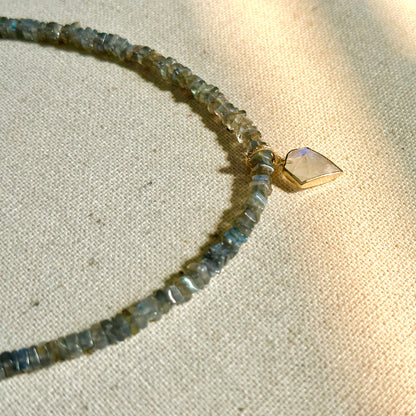 Labradorite Beaded And Moonstone Necklace