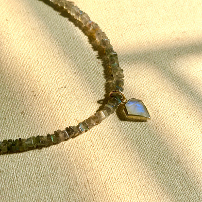 Labradorite Beaded And Moonstone Necklace