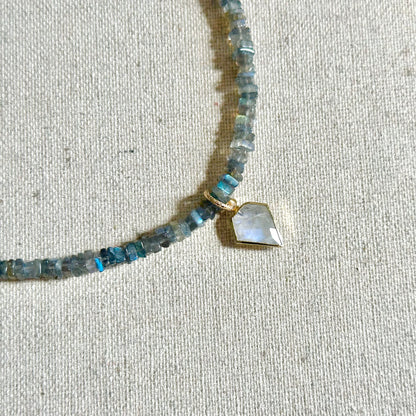 Labradorite Beaded And Moonstone Necklace