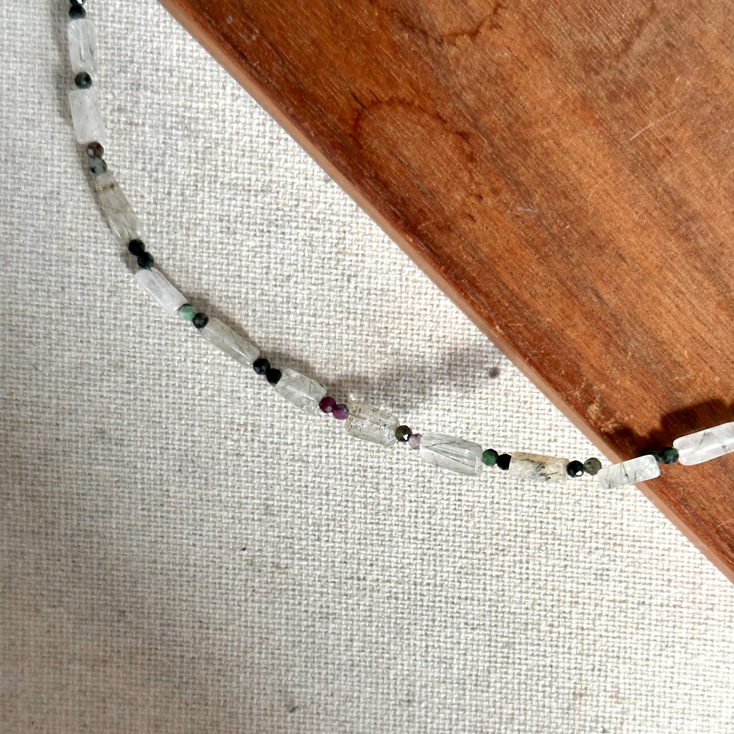 Black Rutilated Quartz And Ruby Zoisite Beaded Necklace