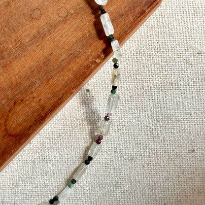 Black Rutilated Quartz And Ruby Zoisite Beaded Necklace