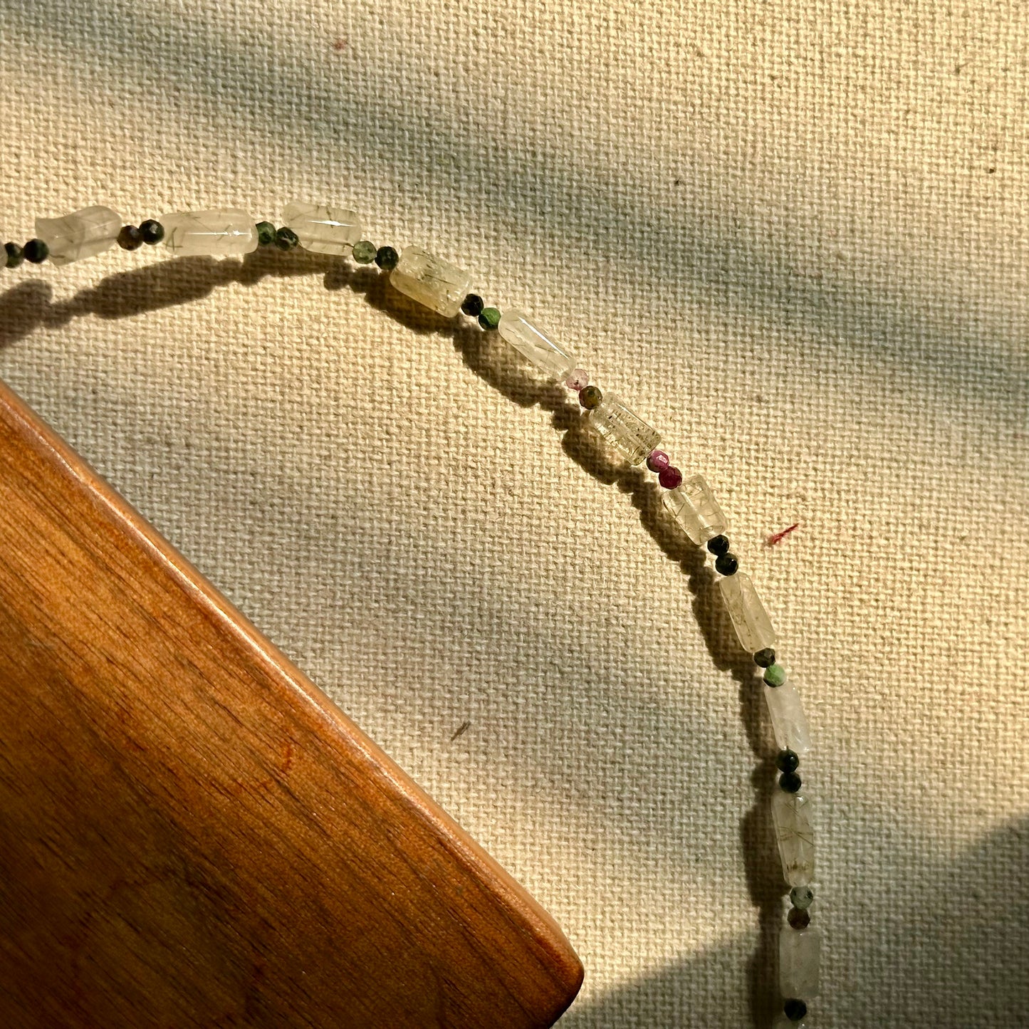 Black Rutilated Quartz And Ruby Zoisite Beaded Necklace