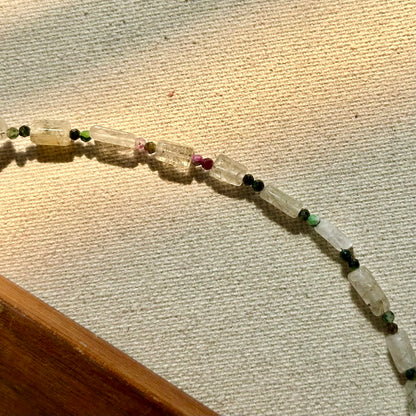 Black Rutilated Quartz And Ruby Zoisite Beaded Necklace