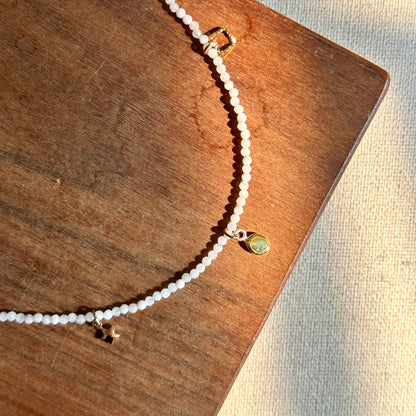 Moonstone Beaded And Opal Gold-plated Necklace