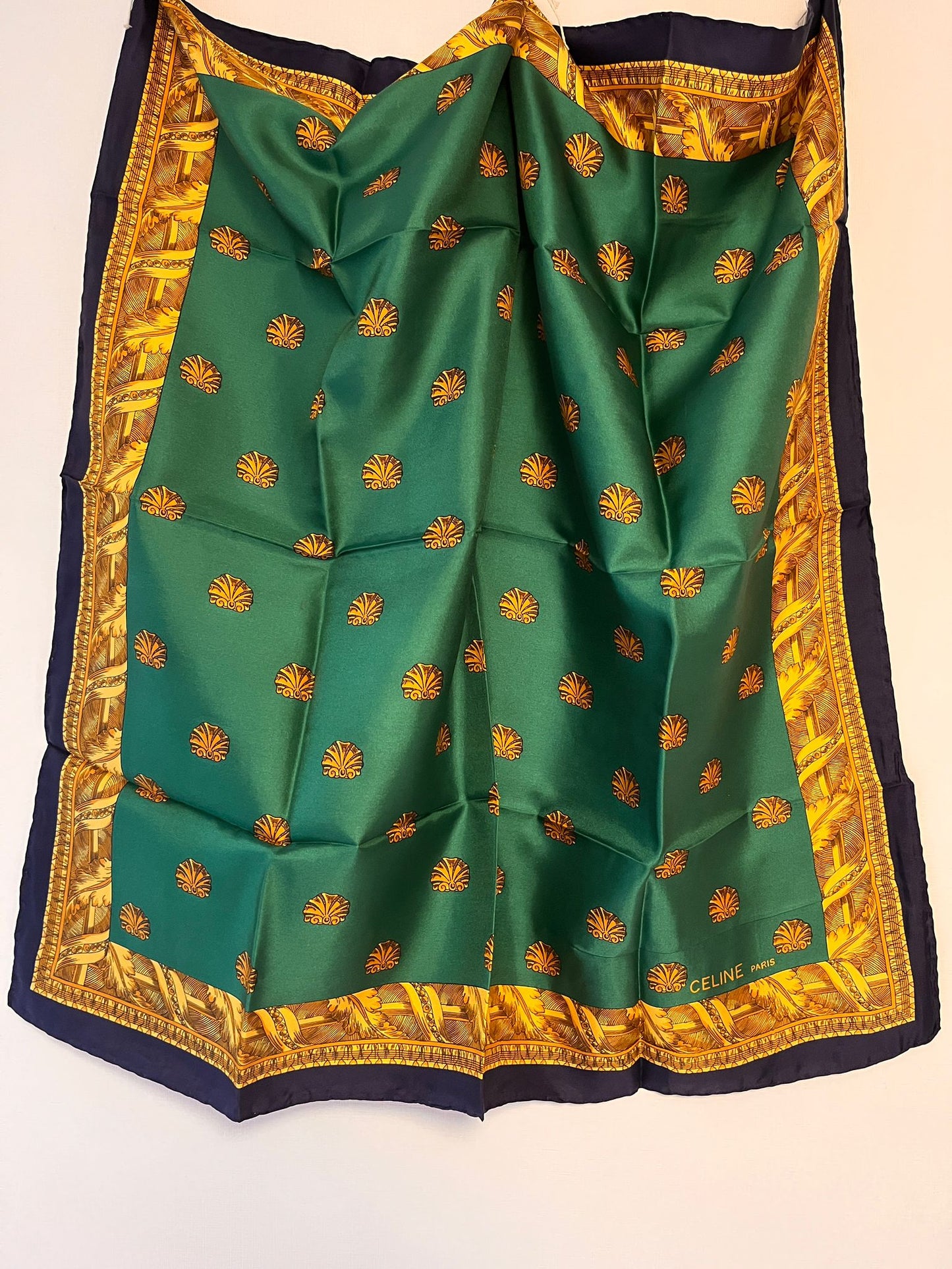 CELINE PARIS Vintage Green Printed Scarf