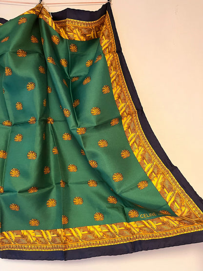 CELINE PARIS Vintage Green Printed Scarf