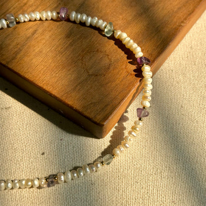 Freshwater Pearl And Fluorite Beaded Gold-plated Necklace