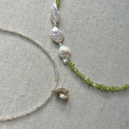 Peridot And Baroque Pearl Beaded Necklace