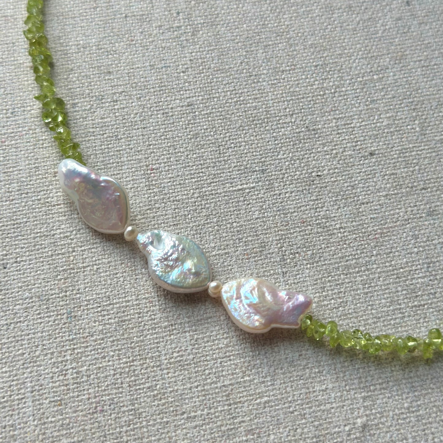 Peridot And Baroque Pearl Beaded Necklace