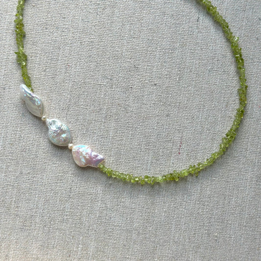 Peridot And Baroque Pearl Beaded Necklace