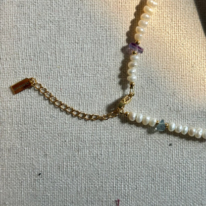 Freshwater Pearl And Fluorite Beaded Gold-plated Necklace