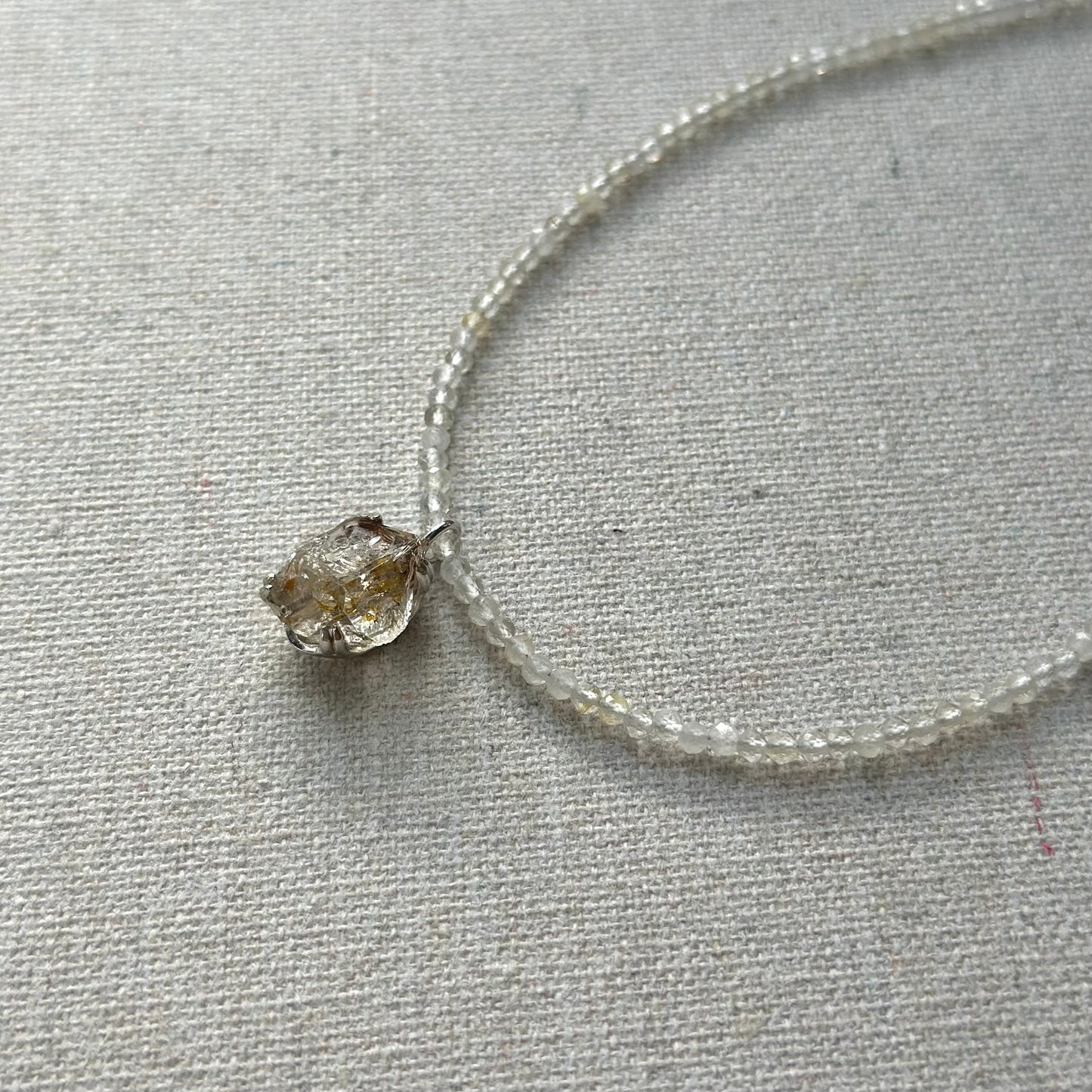 Golden Rutilated Quartz Beaded And Herkimer Diamond Necklace