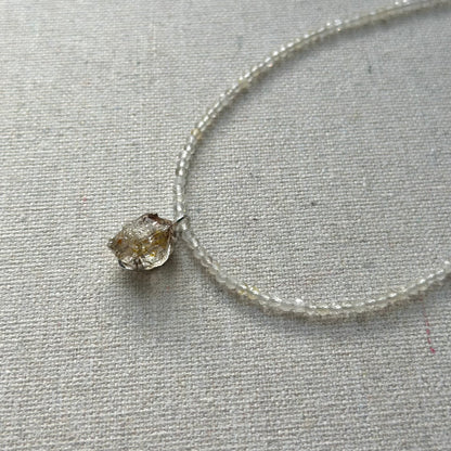 Golden Rutilated Quartz Beaded And Herkimer Diamond Necklace