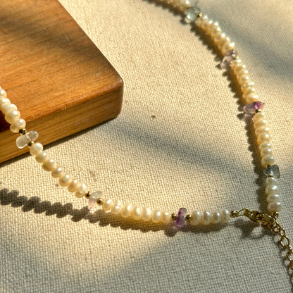 Freshwater Pearl And Fluorite Beaded Gold-plated Necklace