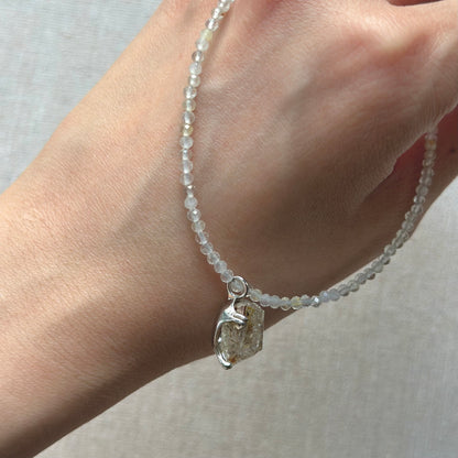 Golden Rutilated Quartz Beaded And Herkimer Diamond Necklace