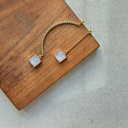 White Square Druzy Asymmetric Gold-plated Earring