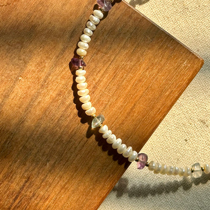 Freshwater Pearl And Fluorite Beaded Gold-plated Necklace