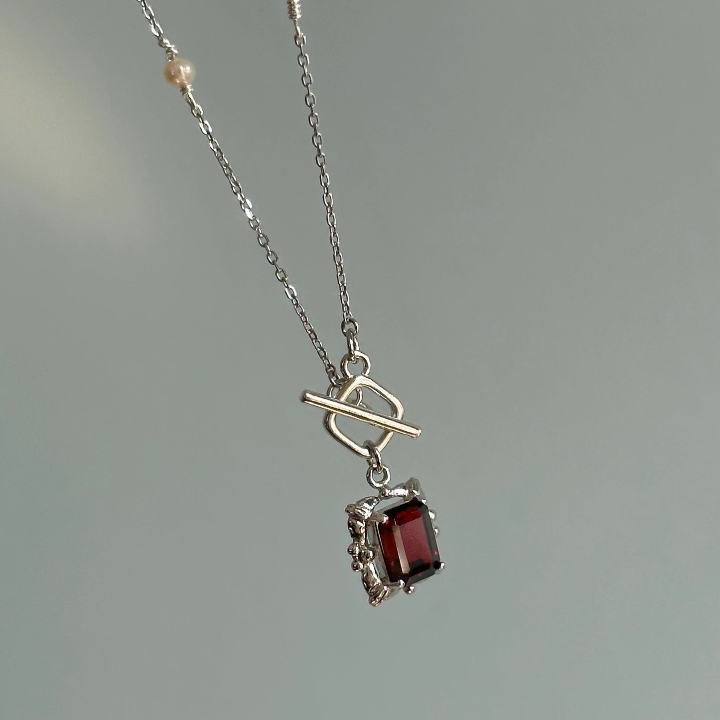 CHRISTMAS SET (2 ITEMS) Garnet Necklace & Garnet Mixed Moonstone Two-way Ear Stud