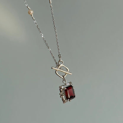 CHRISTMAS SET (2 ITEMS) Garnet Necklace & Garnet Mixed Moonstone Two-way Ear Stud