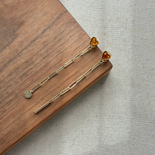 Amber Heart Two-way Gold-plated Earring