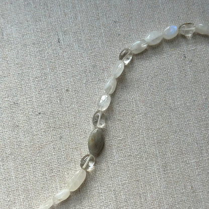 Labradorite Mixed Moonstone And Lemon Quartz Beaded Necklace