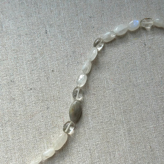 Labradorite Mixed Moonstone And Lemon Quartz Beaded Necklace