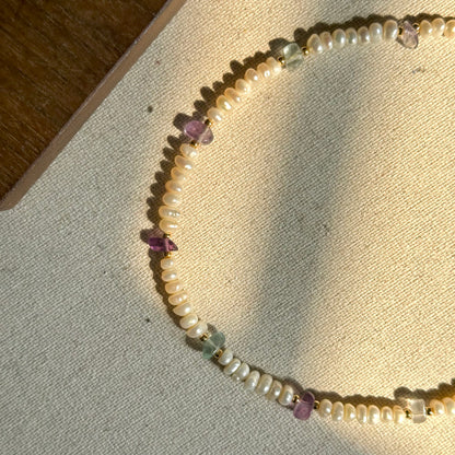 Freshwater Pearl And Fluorite Beaded Gold-plated Necklace