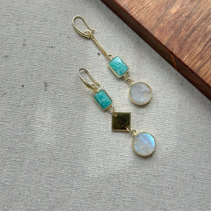 Amazonite And Moonstone Geometric Gold-plated Earring