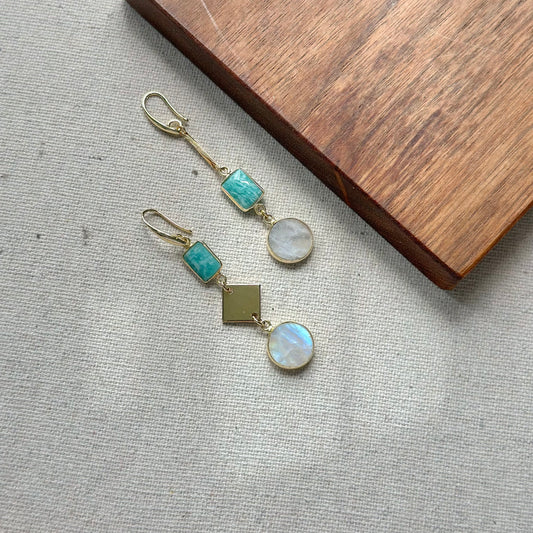 Amazonite And Moonstone Geometric Gold-plated Earring