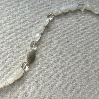 Labradorite Mixed Moonstone And Lemon Quartz Beaded Necklace