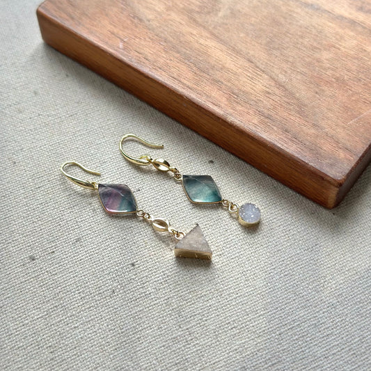 Fluorite And Druzy Geometric Gold-plated Earring