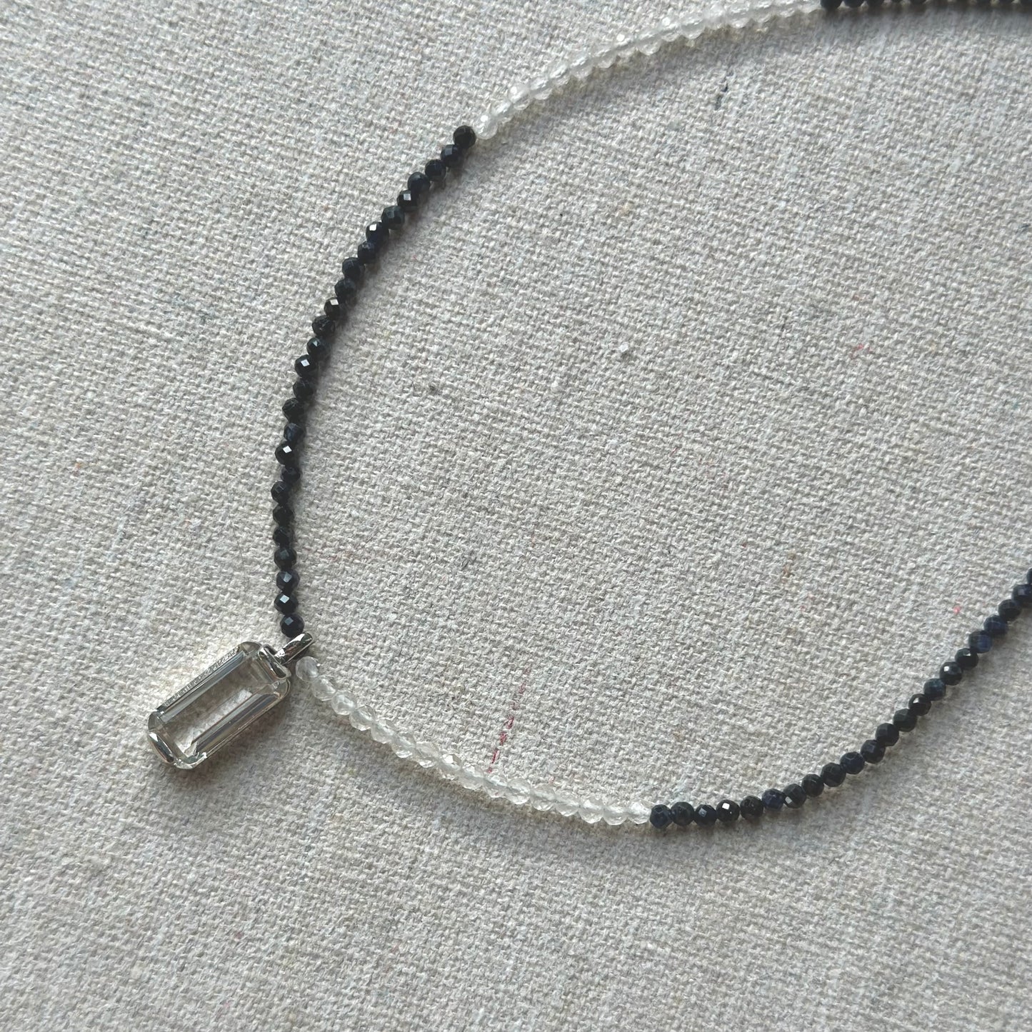 Sapphire Beaded And Clear Quartz Necklace
