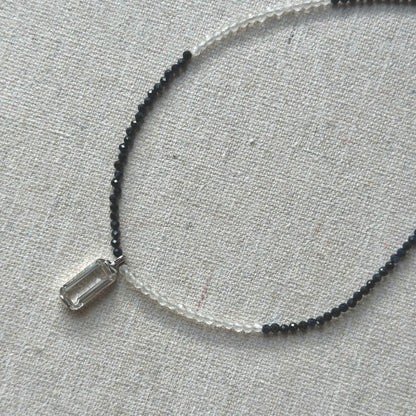 Sapphire Beaded And Clear Quartz Necklace