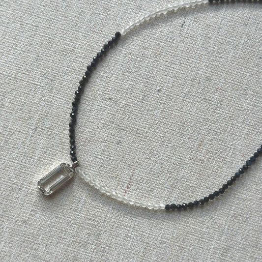 Sapphire Beaded And Clear Quartz Necklace