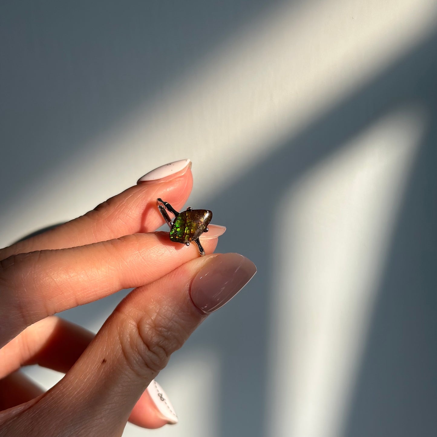 CHRISTMAS SET (2 ITEMS) Ammolite Sterling Silver Long Necklace & Ring