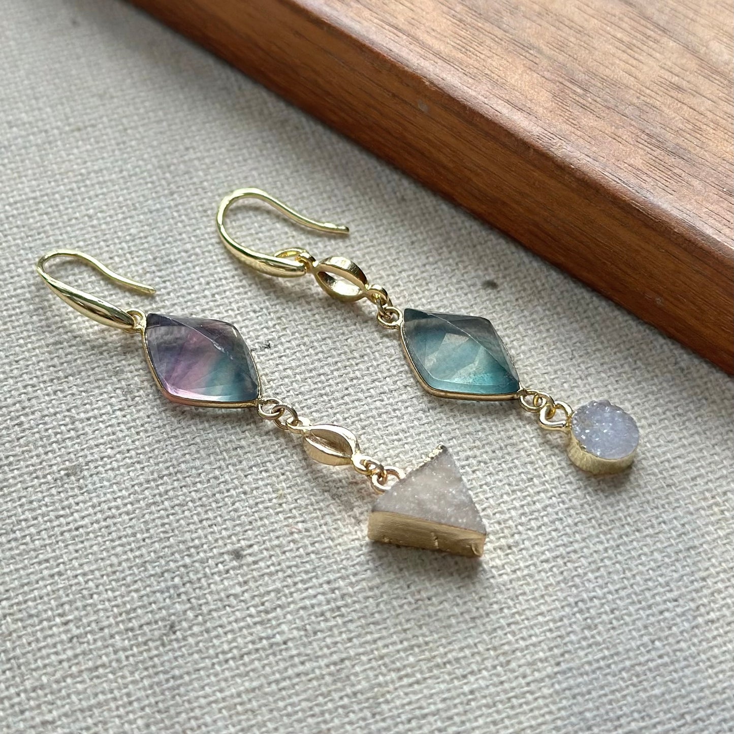Fluorite And Druzy Geometric Gold-plated Earring