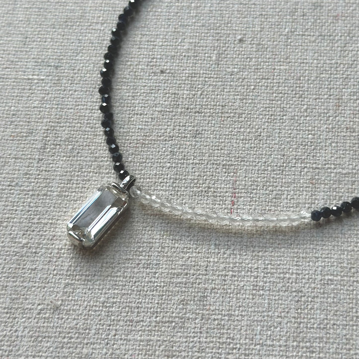 Sapphire Beaded And Clear Quartz Necklace