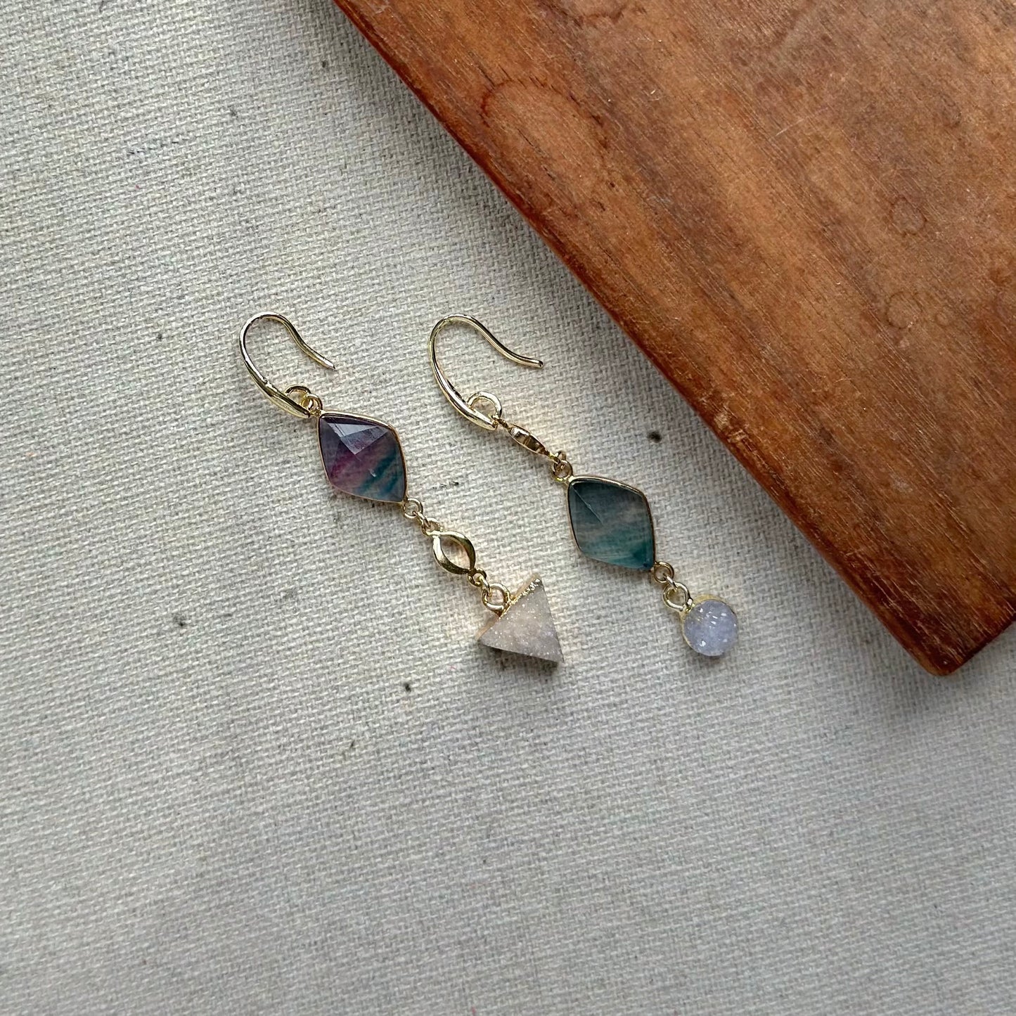 Fluorite And Druzy Geometric Gold-plated Earring